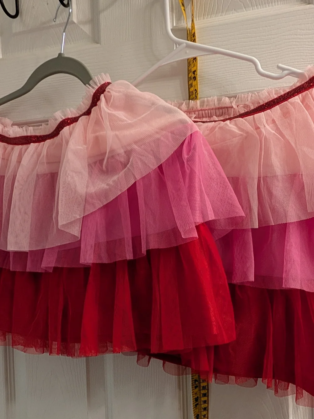 Two Large Kids Tiered Tulle Mini Skirt/Tutu - Pink & Red